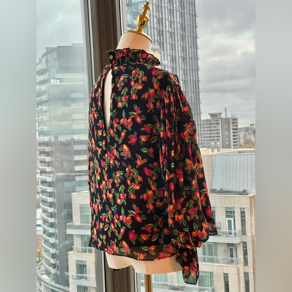 🆕 FARM Rio 🧿 NWOT Tropical Fruity & Floral Smocked Collar Blouse, Sz M - Picture 3 of 9